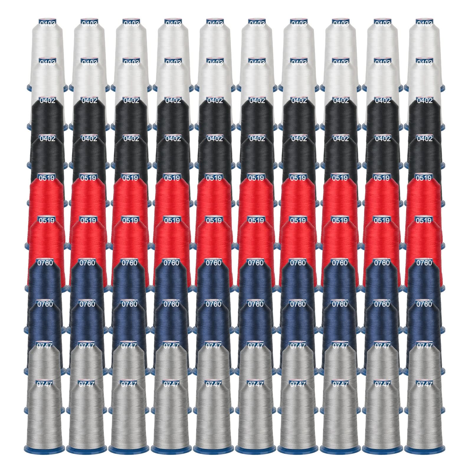 PooLin Polyester Embroidery Thread Set 100 Rolls 5 Colors Black White Red Grey Blue 4000m 108D/2 40WT