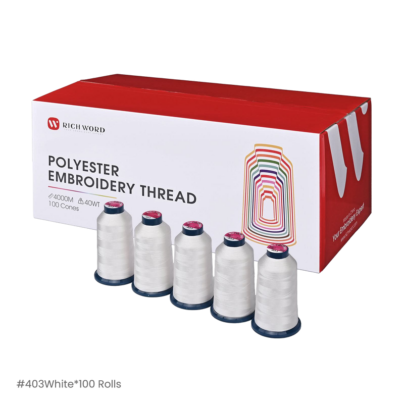 PooLin Polyester Embroidery Thread Set 100 Rolls White 403 4000m 108D/2 40WT