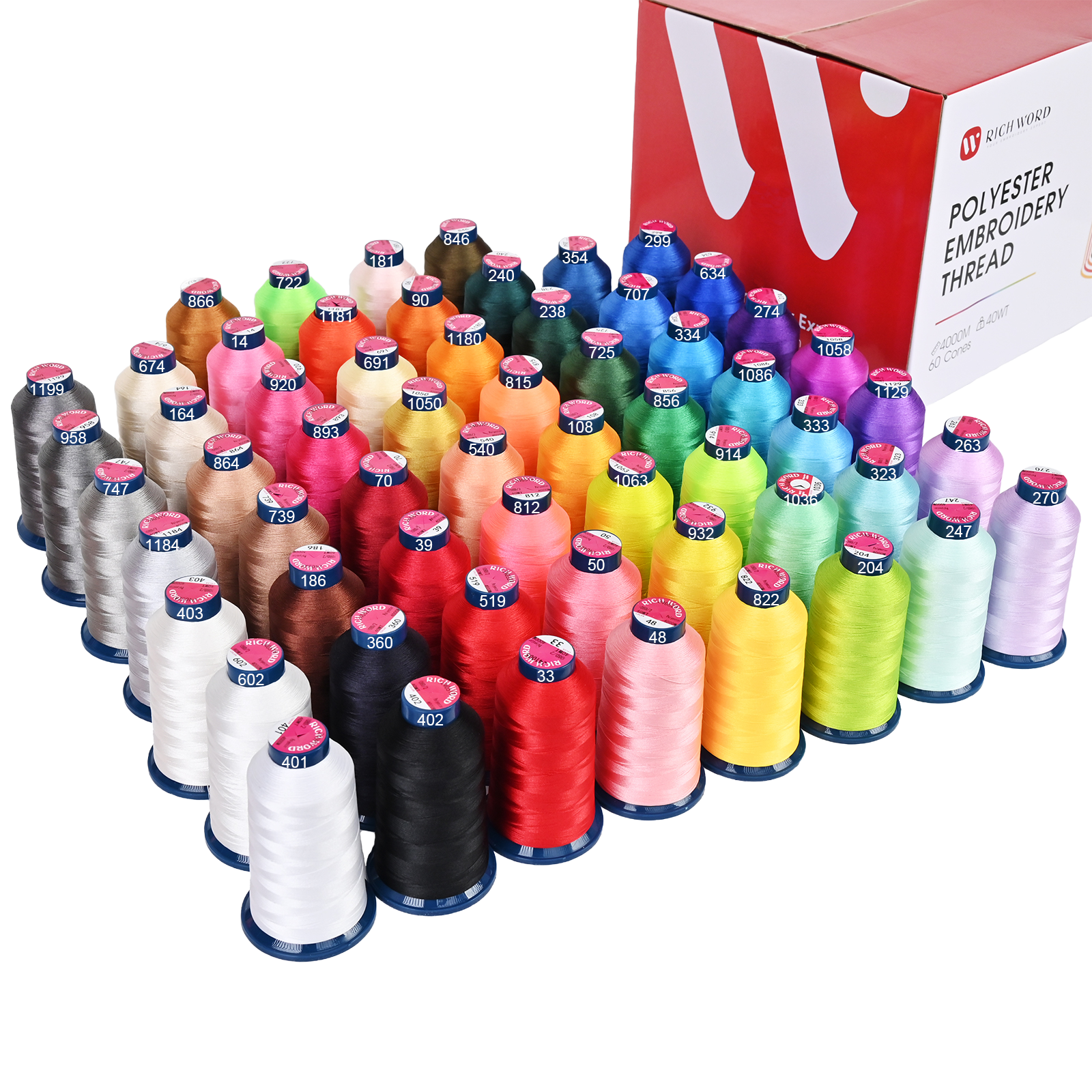 PooLin Polyester Embroidery Thread Set 60 Colors 4000m 108D/2 40WT ...