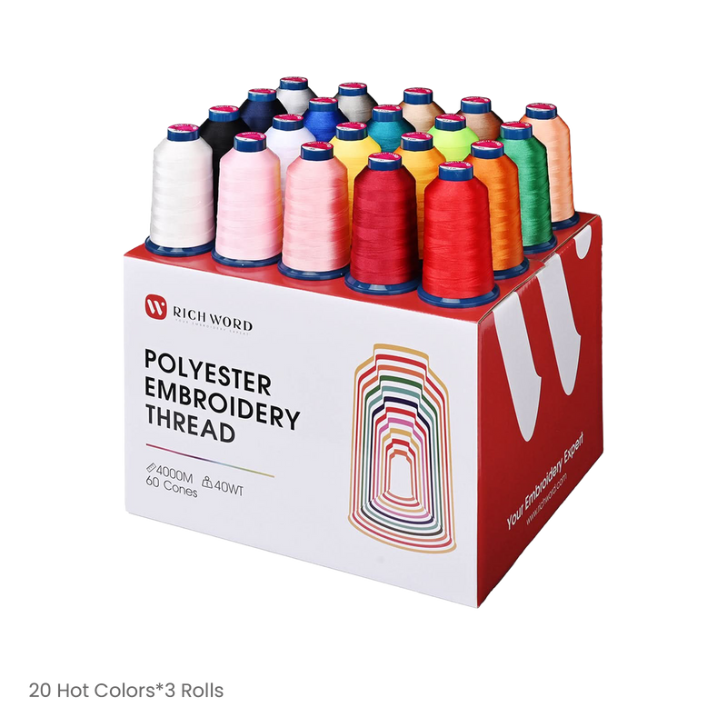 4000m*60rolls*20 hot colors Richword 108D/2 40wt Polyester Embroidery Thread