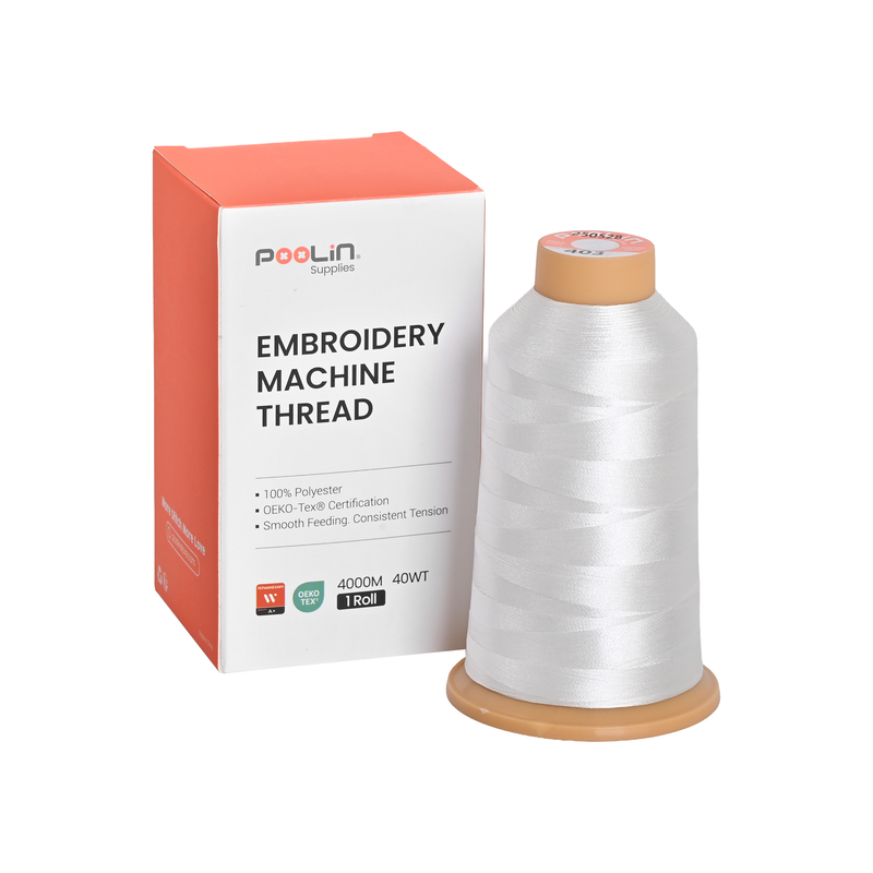 PooLin Polyester Embroidery Thread, 4000m 108D/2 40WT, Color 403 Pure White