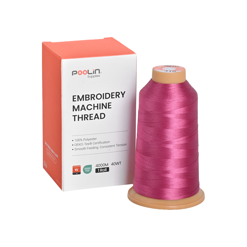 PooLin Polyester Embroidery Thread, 4000m 108D/2 40WT, Color 410 Raspberry Pink