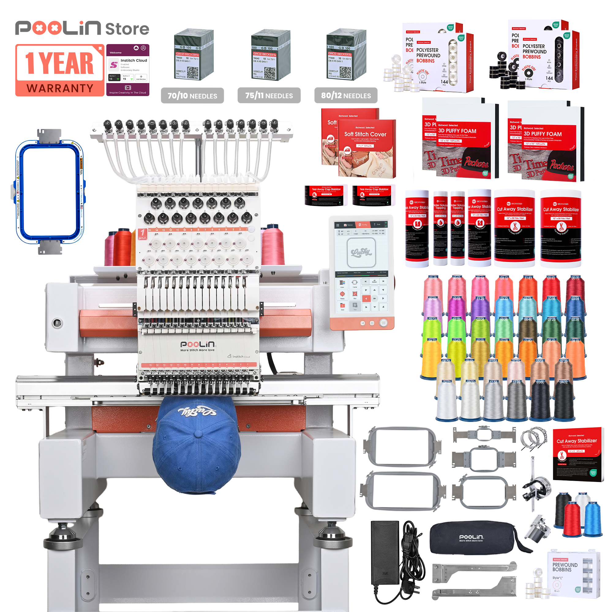 PooLin EOV 15-Needle Commercial Embroidery Machine Built for Hats. Made for More.