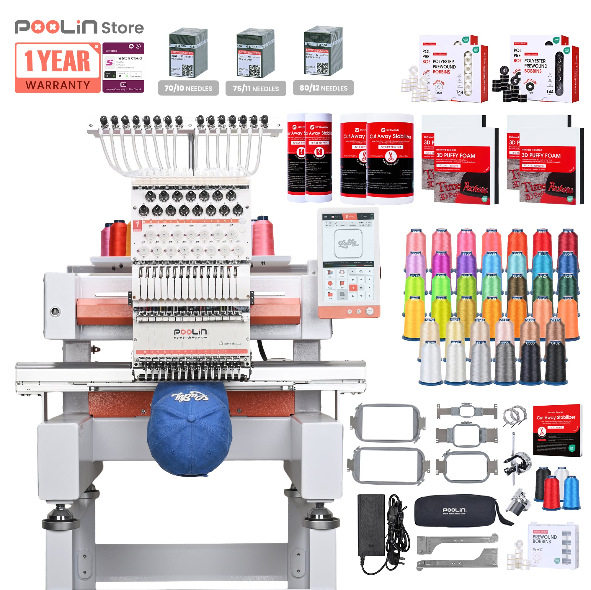 PooLin EOV 15-Needle Commercial Embroidery Machine Built for Hats. Made for More.