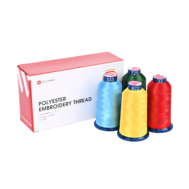 PooLin Polyester Embroidery Thread Set 4-Pack Red Blue Green Yellow 4000m 108D/2 40WT