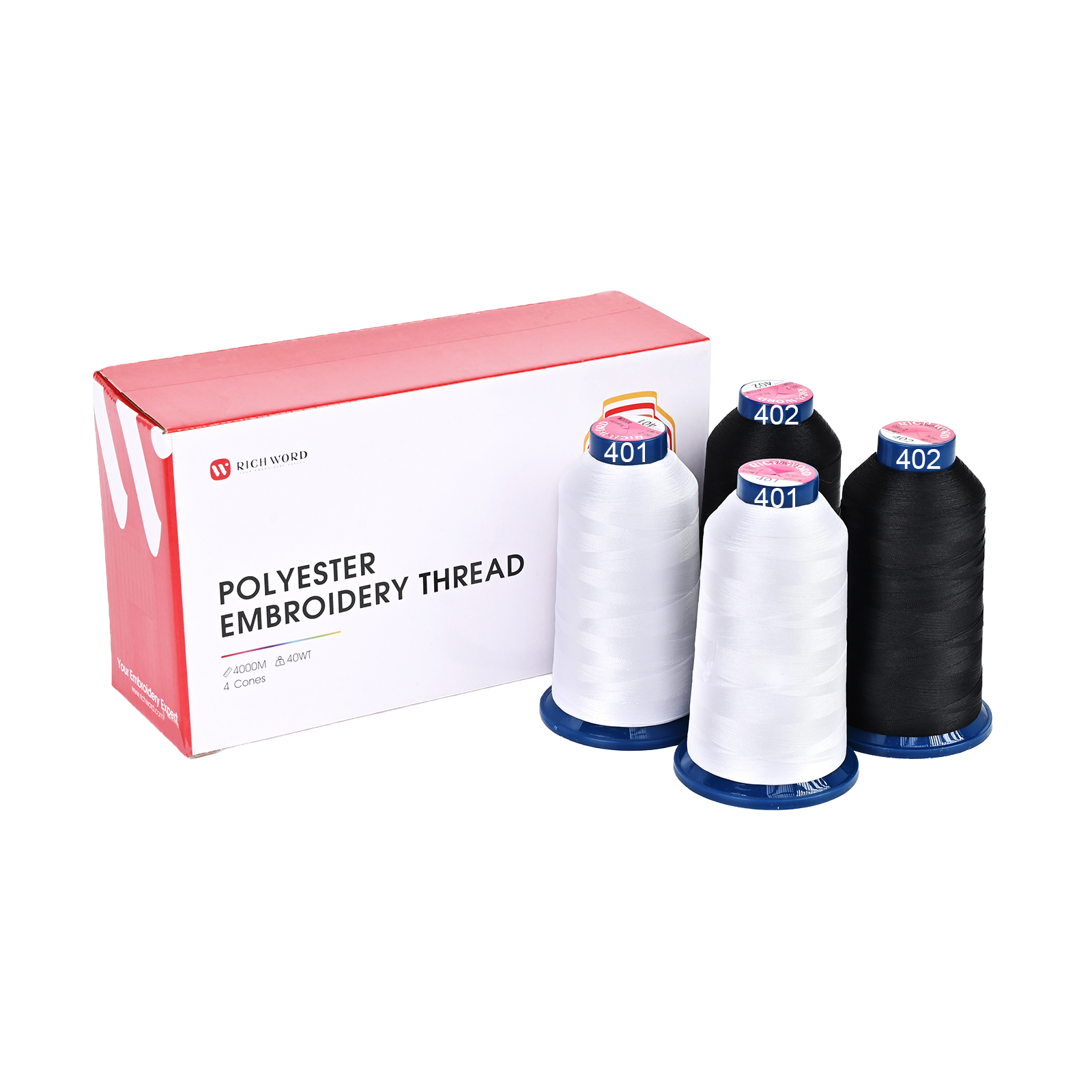 4000m* 4 pack Black and White 108D/2 40wt Richword Polyester Embroidery Thread / Sewing Thread