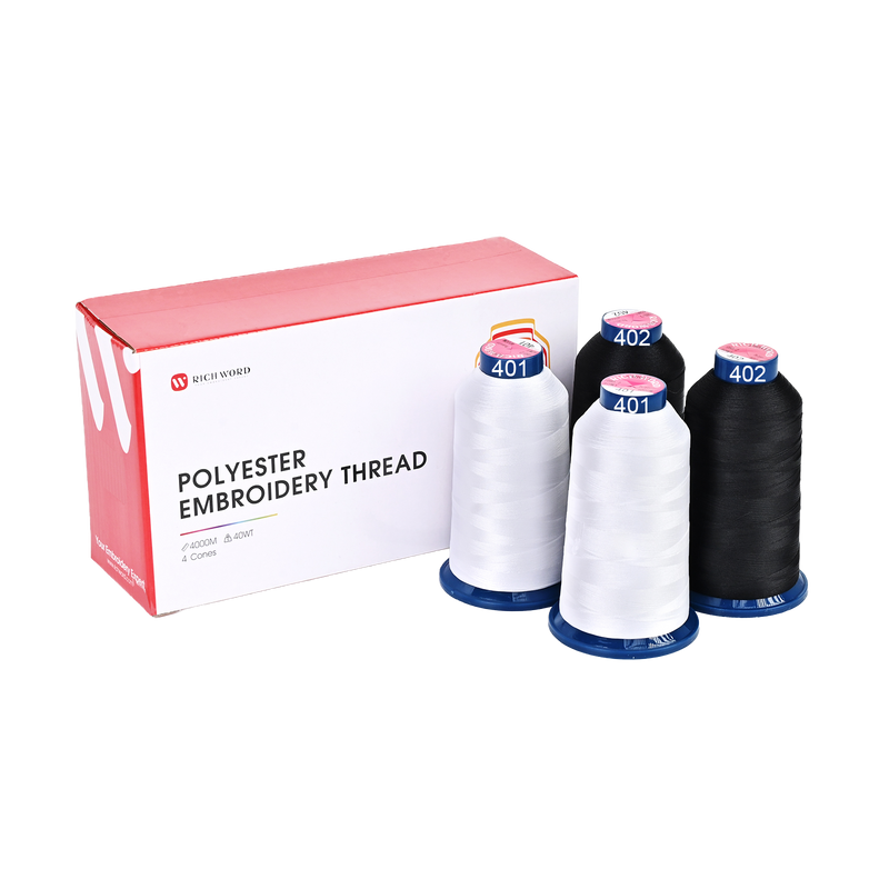 4000m* 4 pack Black and White 108D/2 40wt Richword Polyester Embroidery Thread / Sewing Thread