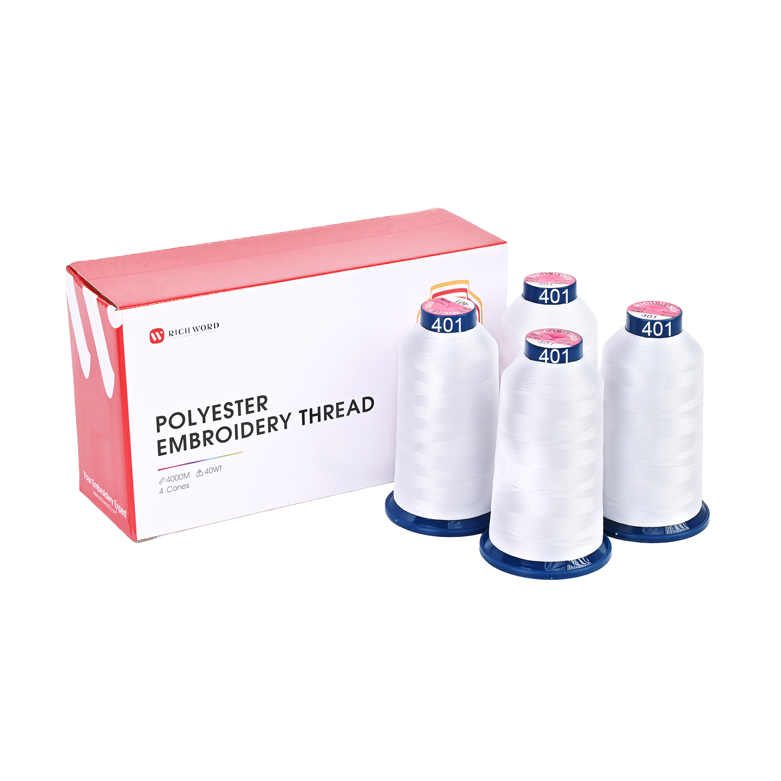PooLin Polyester Embroidery Thread Set 4-Pack White 401 4000m 108D/2 40WT