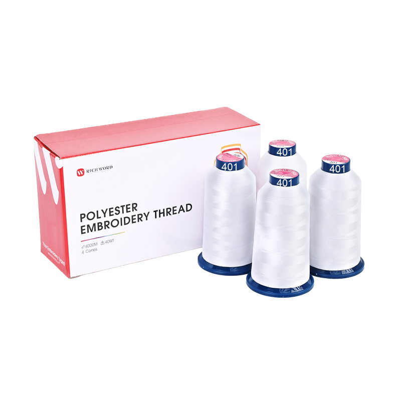 PooLin Polyester Embroidery Thread Set 4-Pack White 401 4000m 108D/2 40WT