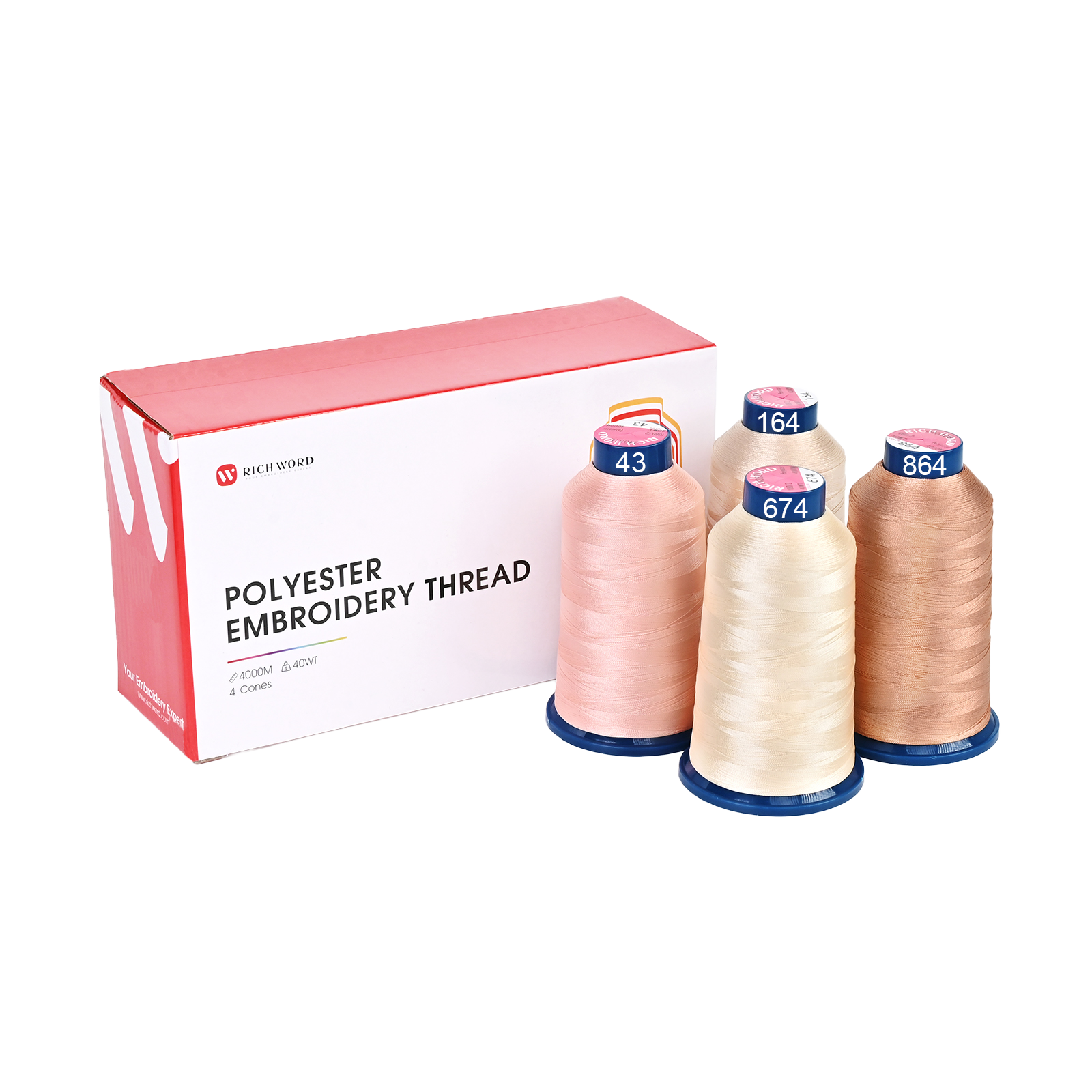 PooLin Polyester Embroidery Thread Set 4-Pack Beige & Tan 4000m 108D/2 40WT