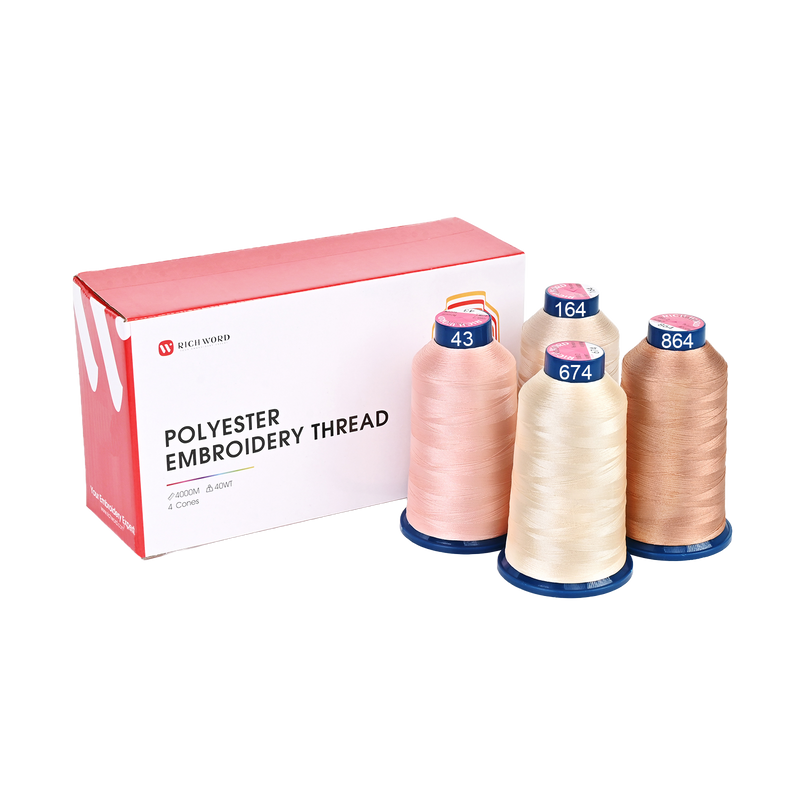 PooLin Polyester Embroidery Thread Set 4-Pack Beige & Tan 4000m 108D/2 40WT