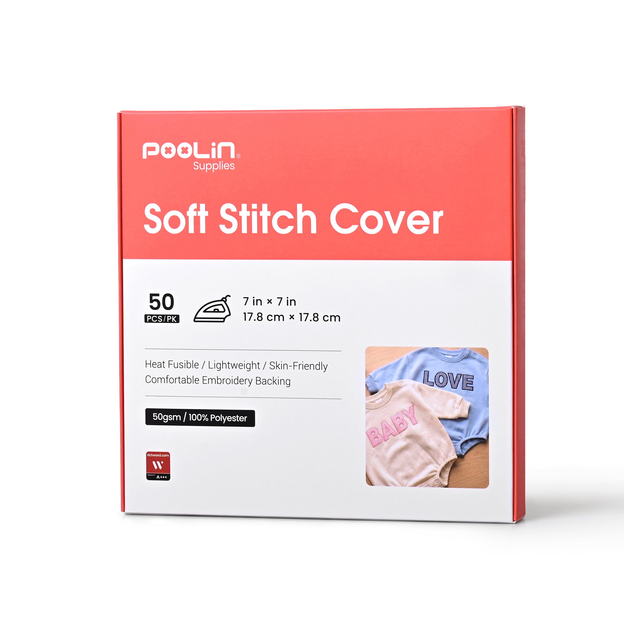 PooLin Soft Stitch Cover Heat Fusible Skin-Friendly Lightweight Embroidery Backing Stabilizer