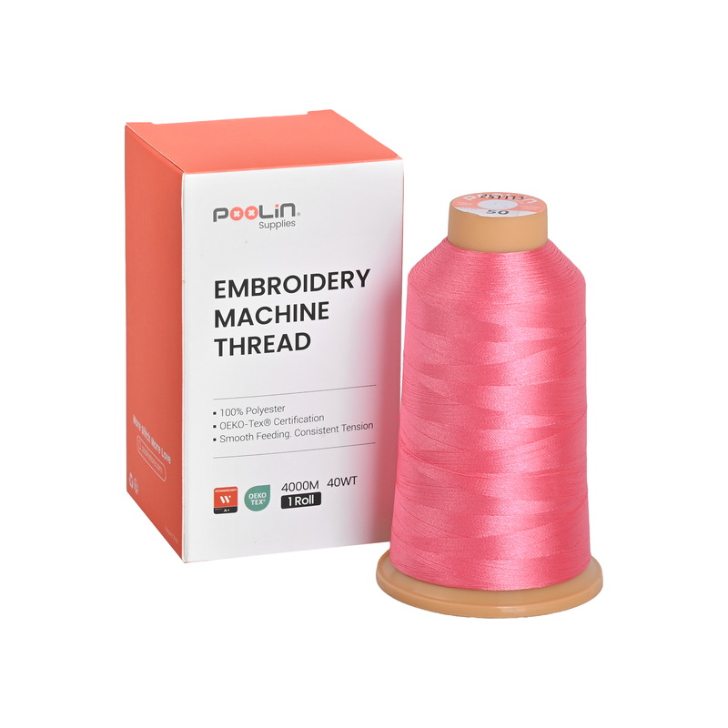 PooLin Polyester Embroidery Thread, 4000m 108D/2 40WT, Color 50 Coral Pink