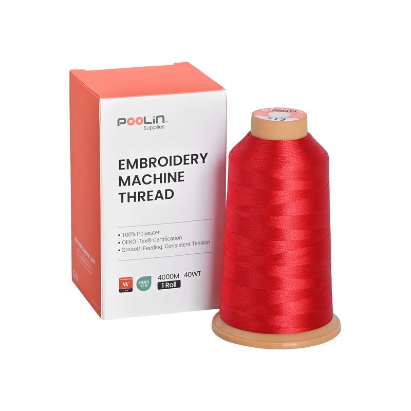 PooLin Polyester Embroidery Thread, 4000m 108D/2 40WT, Color 519 Bright Red