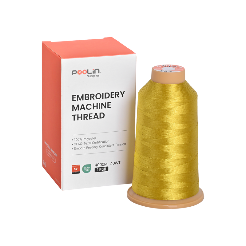 PooLin Polyester Embroidery Thread, 4000m 108D/2 40WT, Color 539 Mustard Yellow