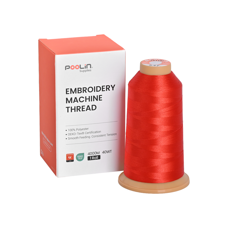 PooLin Polyester Embroidery Thread, 4000m 108D/2 40WT, Color 547 Orange Red