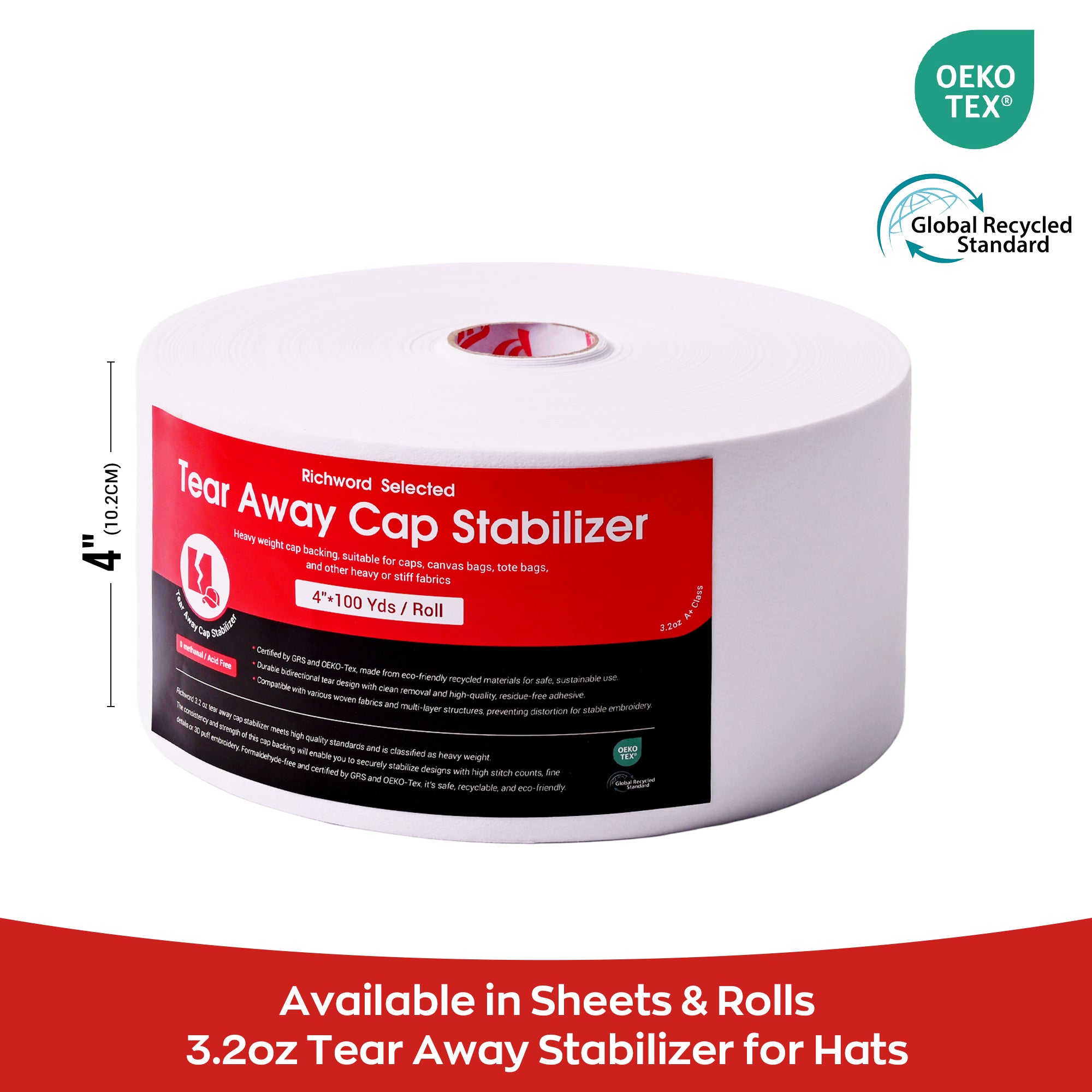 PooLin Tear Away Cap Embroidery Backing Stabilizer Roll 3.2oz 4in x 100Yards 1pc