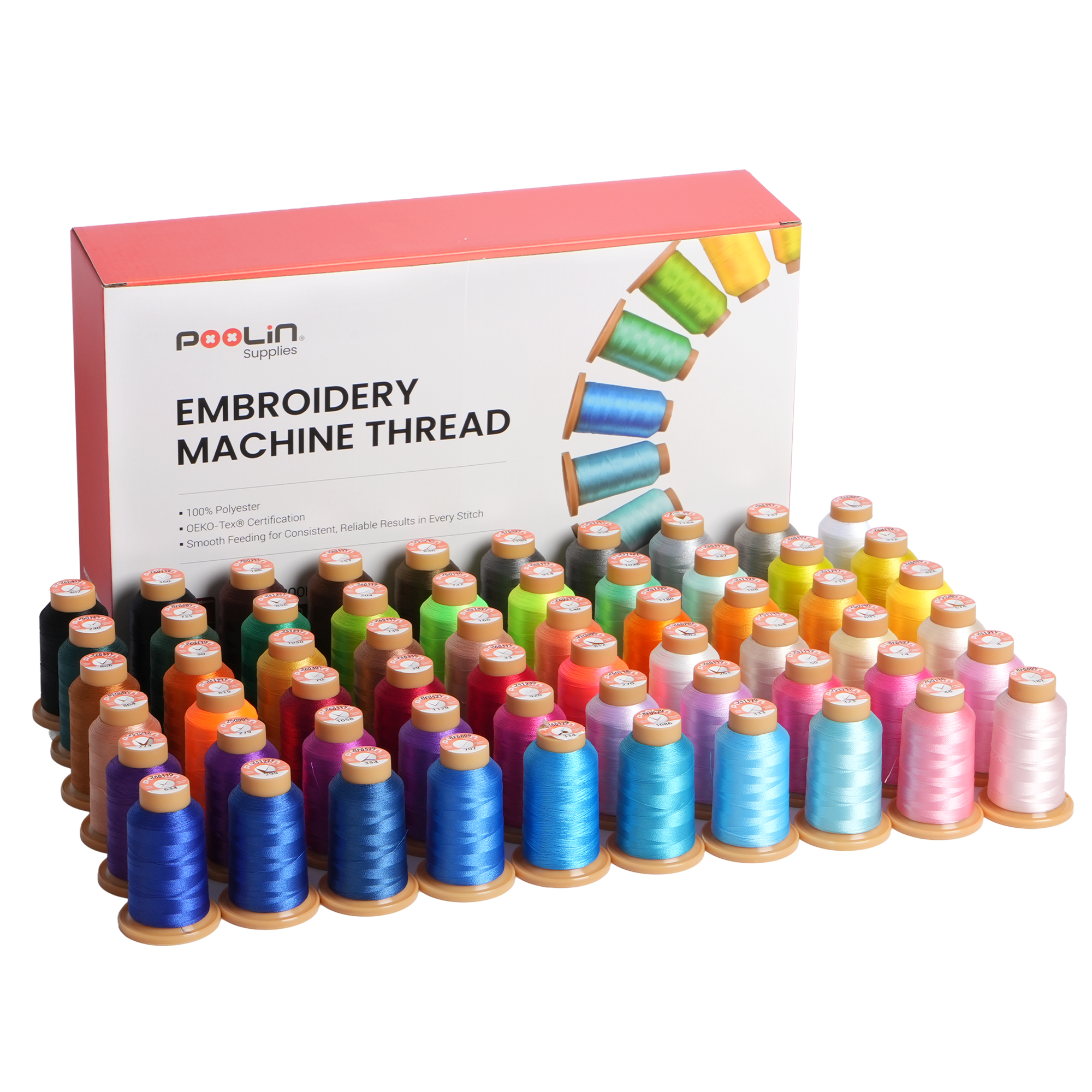 PooLin Embroidery Thread Set 60 Colors 800m 108D/2 40WT Polyester Thread