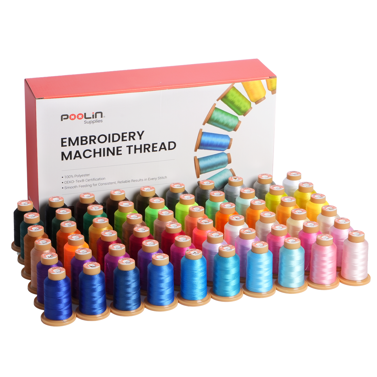 PooLin Embroidery Thread Set 60 Colors 800m 108D/2 40WT Polyester Thread