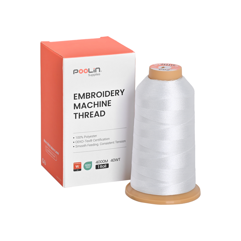 PooLin Polyester Embroidery Thread, 4000m 108D/2 40WT, Color 602 Off White