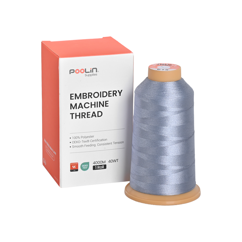 PooLin Polyester Embroidery Thread, 4000m 108D/2 40WT, Color 615 Pale Silver