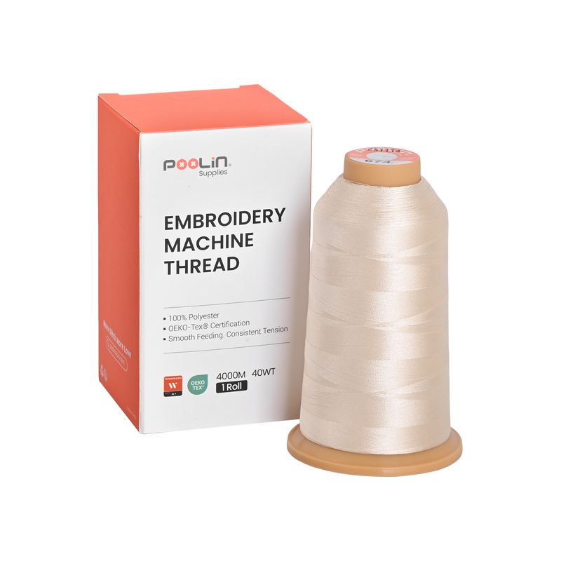 PooLin Polyester Embroidery Thread, 4000m 108D/2 40WT, Color 674 Cream Beige
