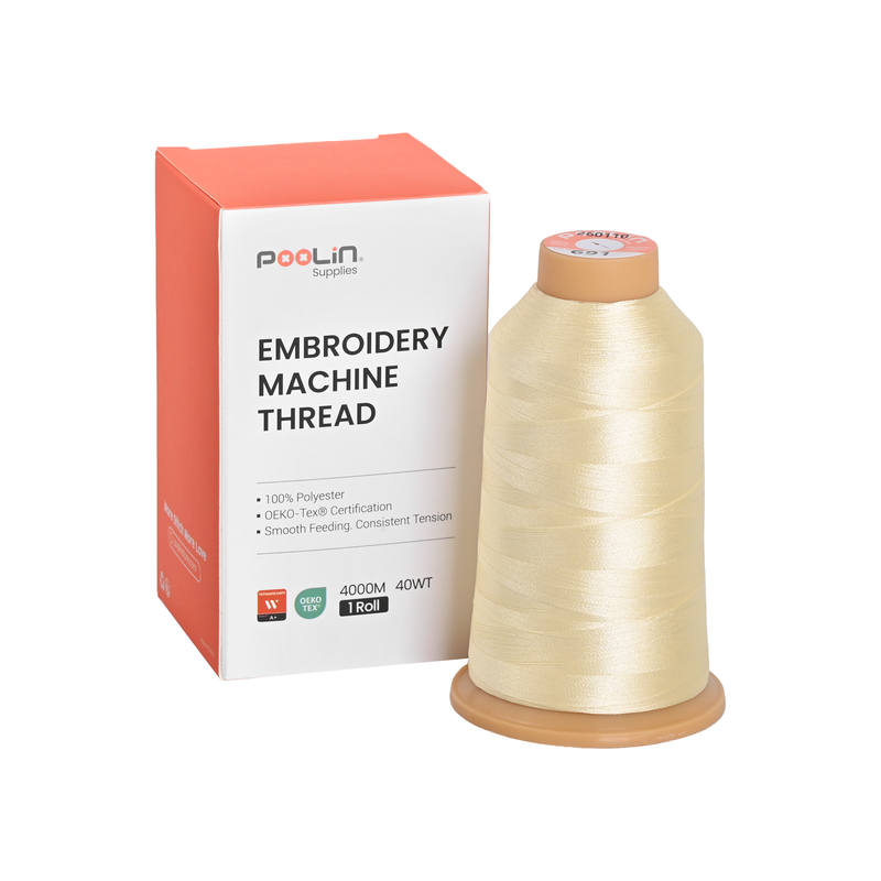 PooLin Polyester Embroidery Thread, 4000m 108D/2 40WT, Color 691 Cream Yellow