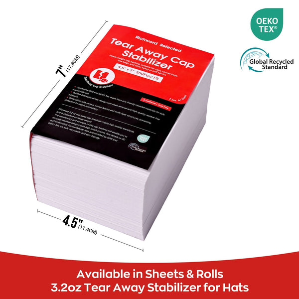 Tear Away Embroidery Machine Cap Stabilizer Backing Sheet Package 3.2oz  4.5in*7in*250pcs