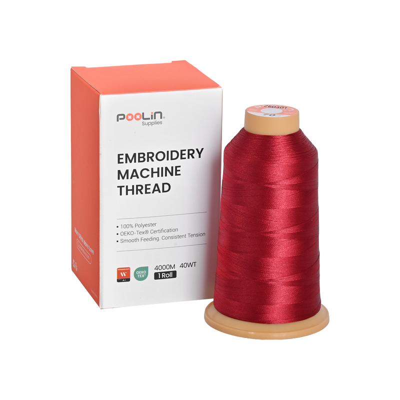 PooLin Polyester Embroidery Thread, 4000m 108D/2 40WT, Color 70 Crimson Red