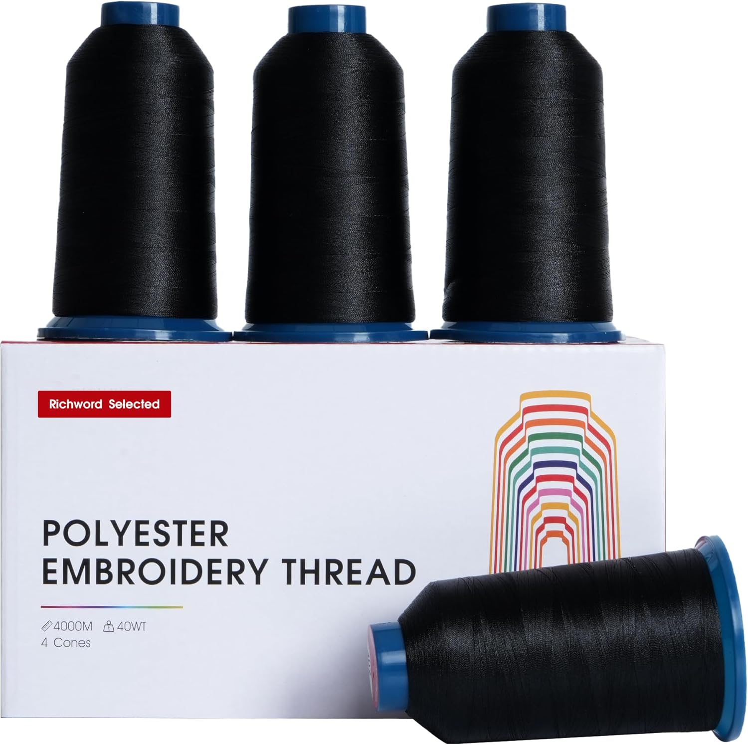 PooLin Polyester Embroidery Thread Set 4-Pack Black 402 4000m 108D/2 40WT