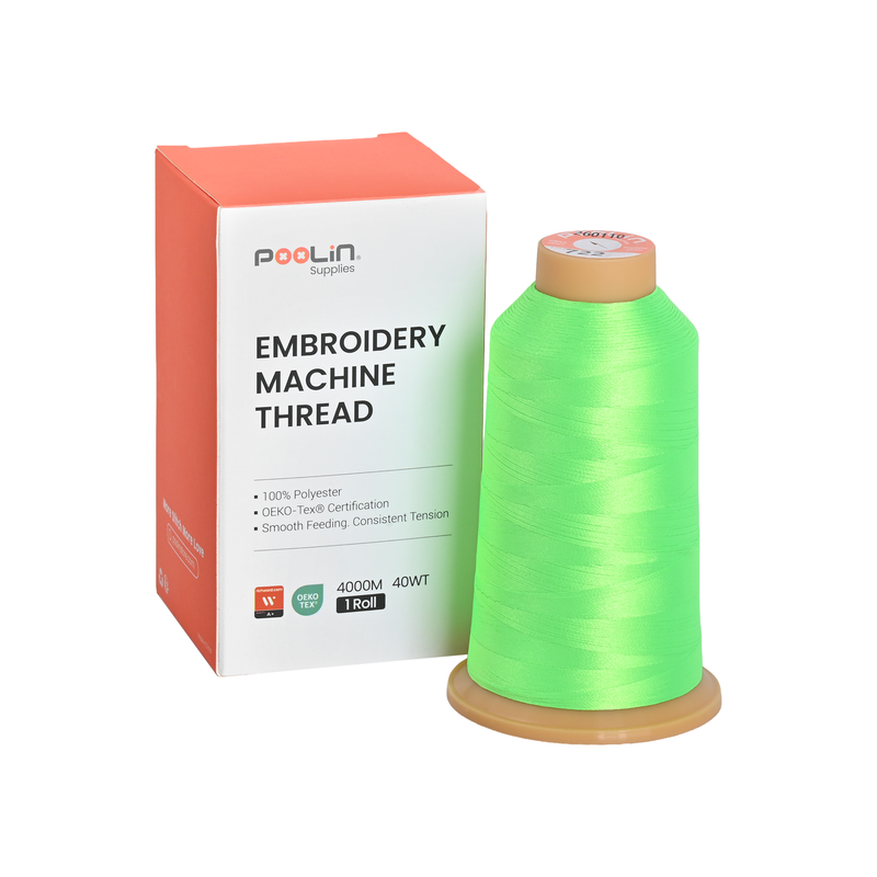 PooLin Polyester Embroidery Thread, 4000m 108D/2 40WT, Color 722 Neon Green