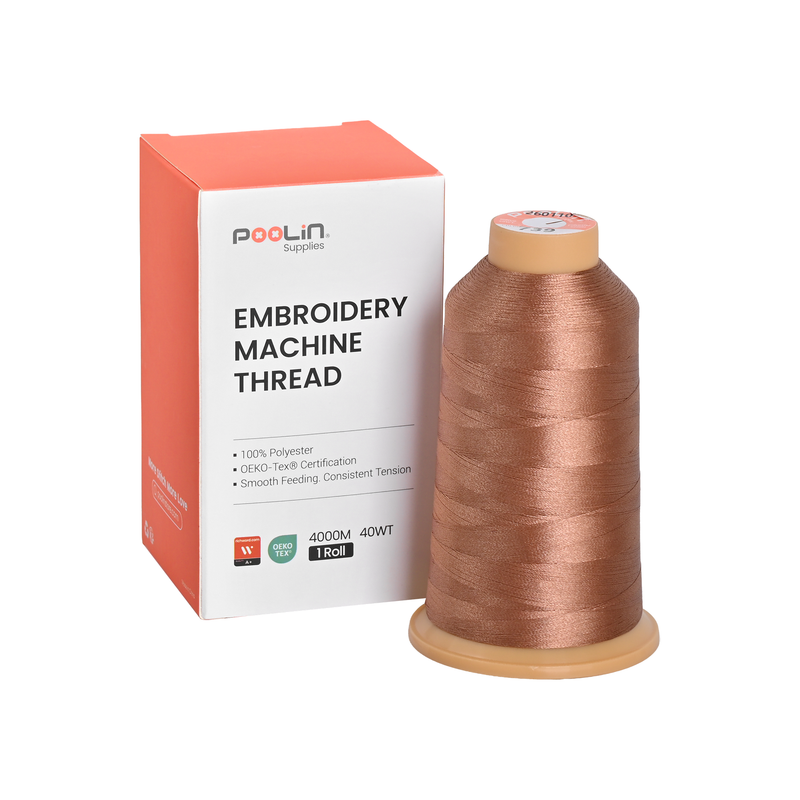 PooLin Polyester Embroidery Thread, 4000m 108D/2 40WT, Color 739 Taupe Brown