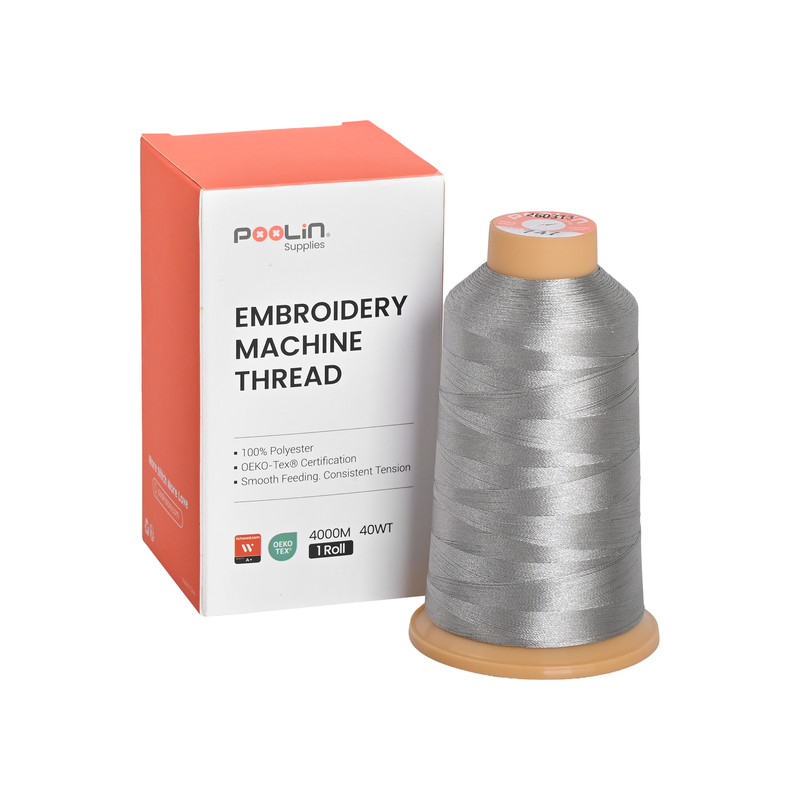 PooLin Polyester Embroidery Thread, 4000m 108D/2 40WT, Color 747 Light Silver Gray