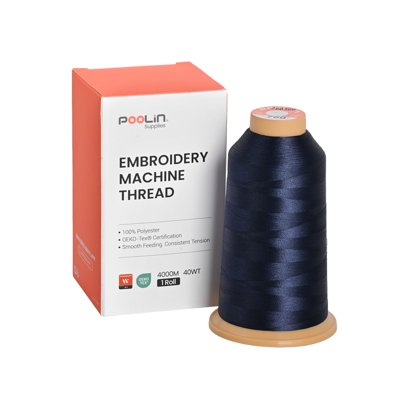 PooLin Polyester Embroidery Thread, 4000m 108D/2 40WT, Color 760 Midnight Navy