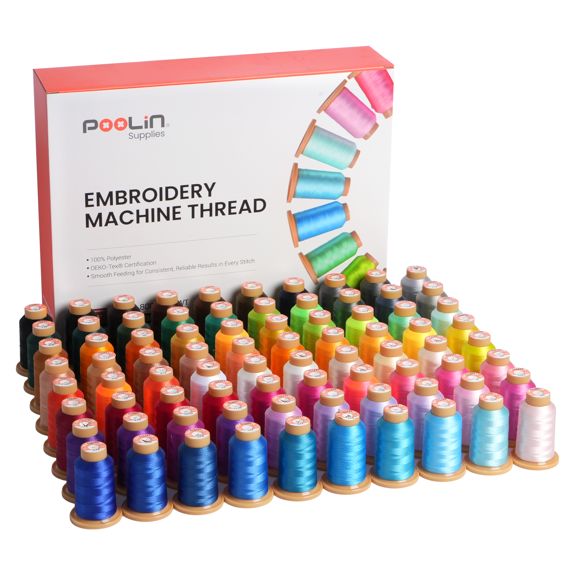 PooLin Embroidery Thread Set 80 Colors 800m 108D/2 40WT Polyester Thread