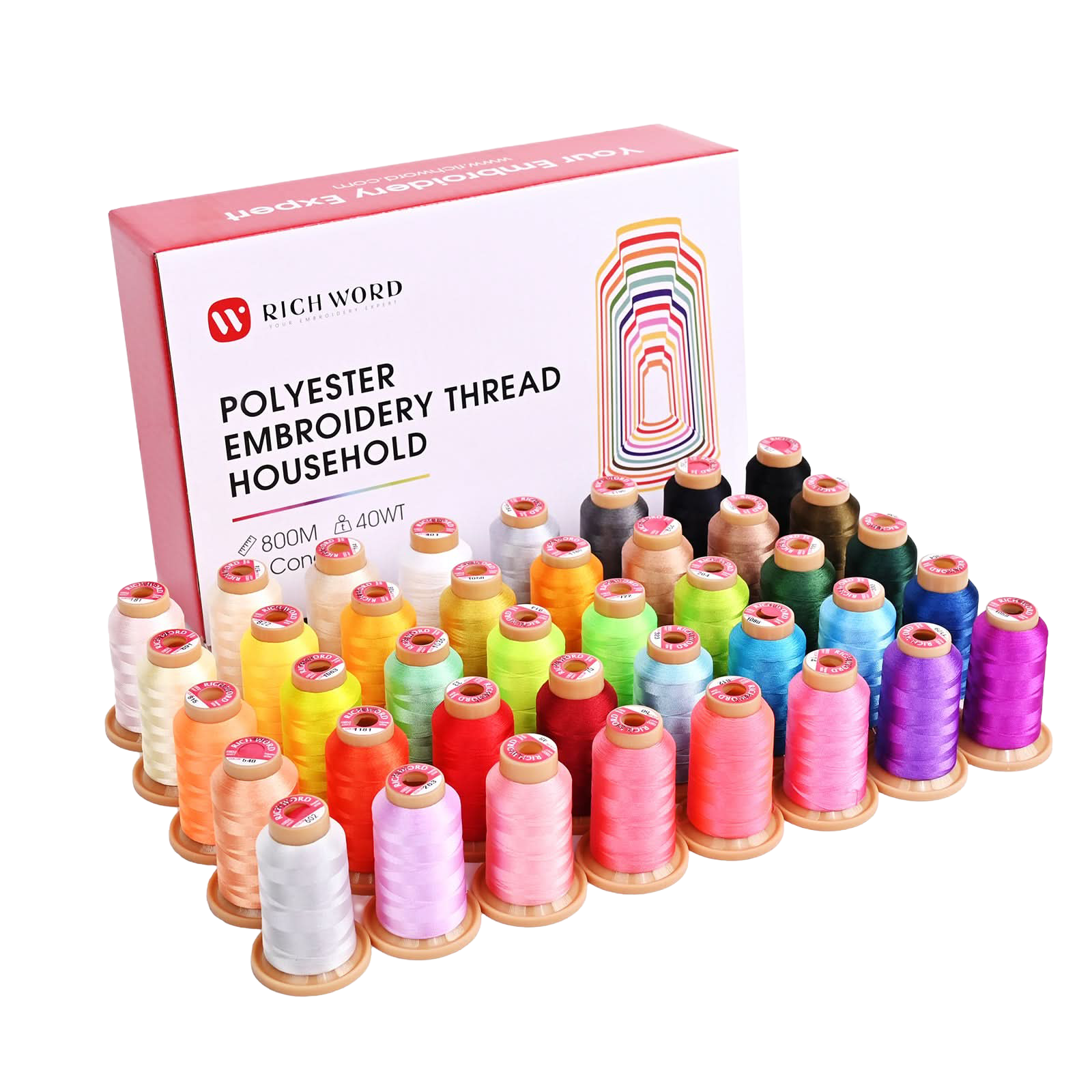 PooLin Embroidery Thread Set 40 Colors 800m 108D/2 40WT Polyester Thread