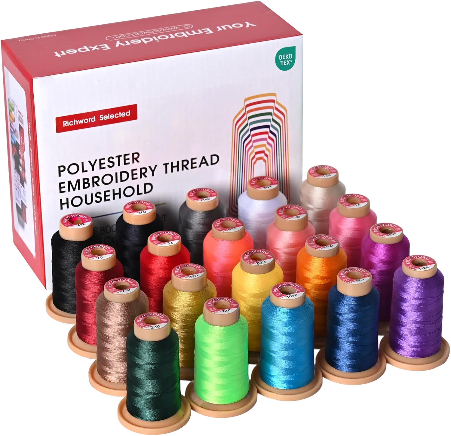 PooLin Embroidery Thread Set, 20 Colors, 800m 108D/2 40WT Polyester Th ...