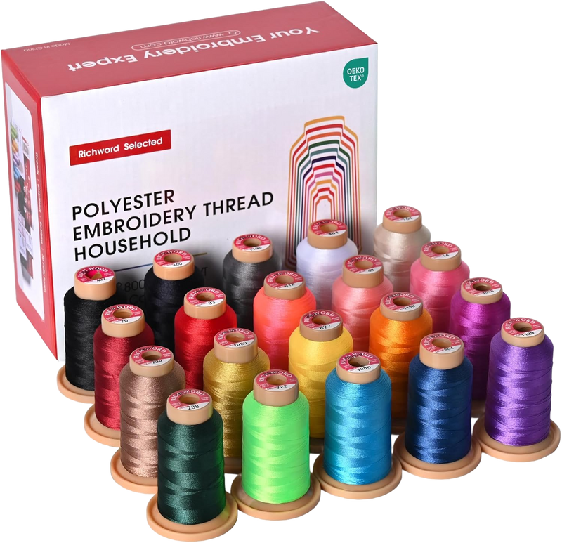 800m*20 colors  Richword 108D/2 40wt Polyester Embroidery Thread / Sewing Thread for household single needle embroidery machine
