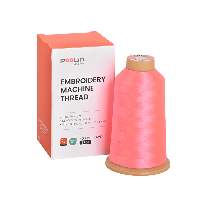 PooLin Polyester Embroidery Thread, 4000m 108D/2 40WT, Color 811 Bright Coral