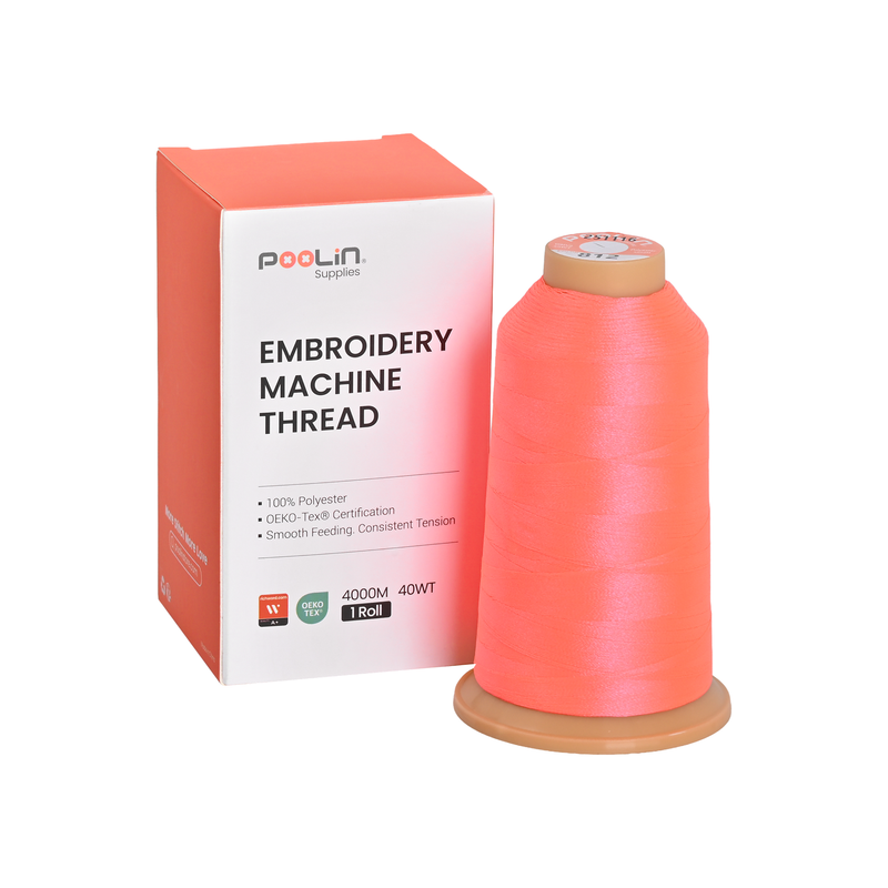 PooLin Polyester Embroidery Thread, 4000m 108D/2 40WT, Color 812 Salmon Pink