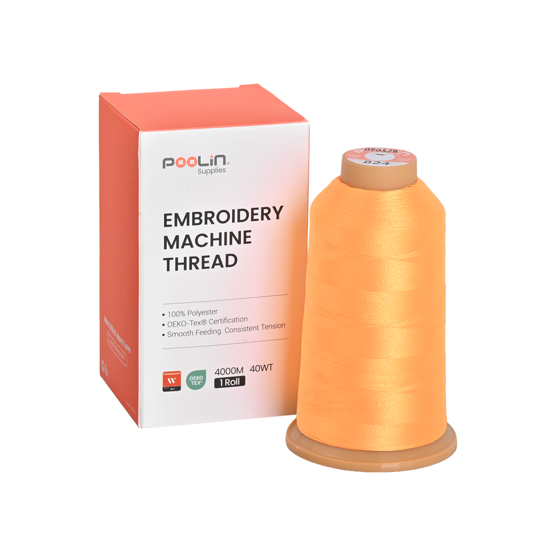 PooLin Polyester Embroidery Thread, 4000m 108D/2 40WT, Color 824 Apricot Orange