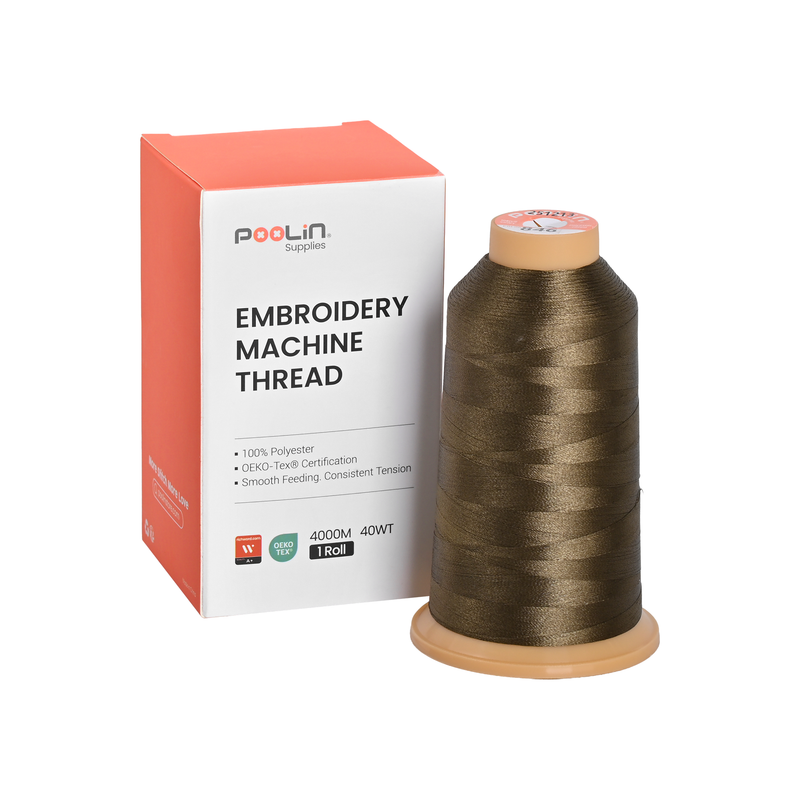 PooLin Polyester Embroidery Thread, 4000m 108D/2 40WT, Color 846 Olive Brown