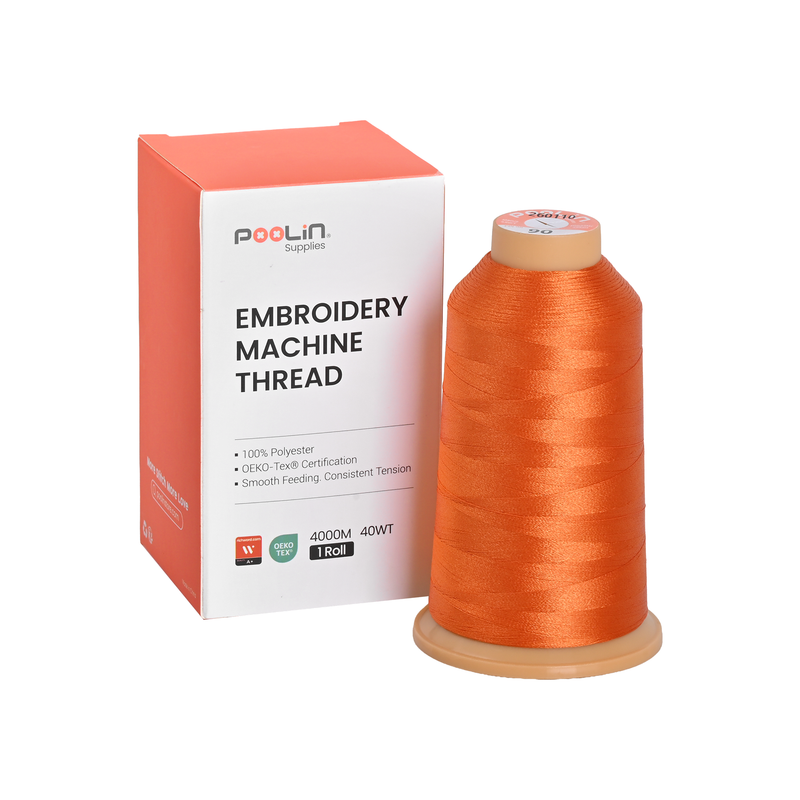 PooLin Polyester Embroidery Thread, 4000m 108D/2 40WT, Color 90 Pumpkin Orange
