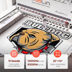 Poolin 15 Needle Commercial Embroidery Machine, 20" x 14" Large Embroidery Area,10" Touchscreen, InStitch OS5 System,270° Cap Embroidery, WiFi & USB, 11 Hoops for Hats, Shirts, Patches and Shoes