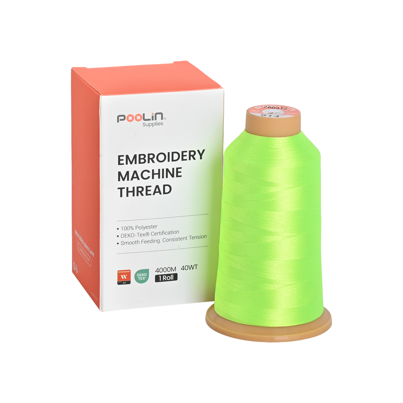PooLin Polyester Embroidery Thread, 4000m 108D/2 40WT, Color 914 Neon Lime Green