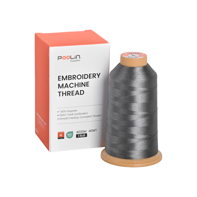 PooLin Polyester Embroidery Thread, 4000m 108D/2 40WT, Color 958 Dark Silver Gray