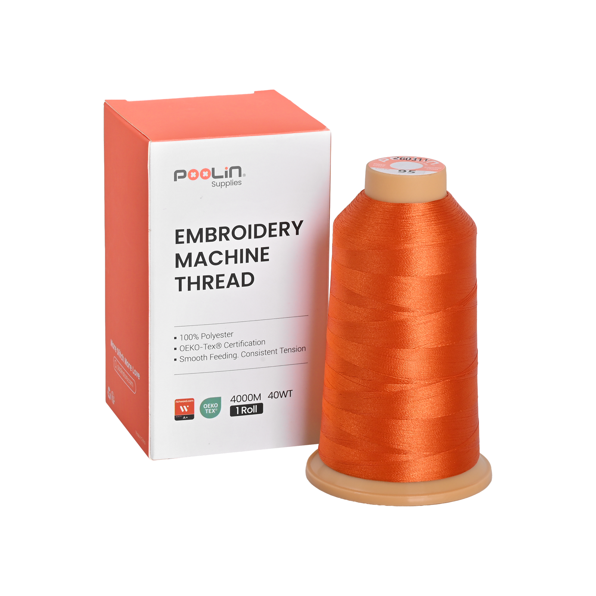 PooLin Polyester Embroidery Thread, 4000m 108D/2 40WT, Color 95 Burnt Orange