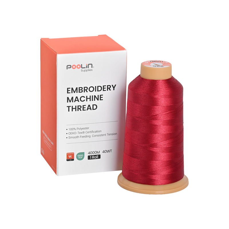 PooLin Polyester Embroidery Thread, 4000m 108D/2 40WT Color 986 Ruby Red