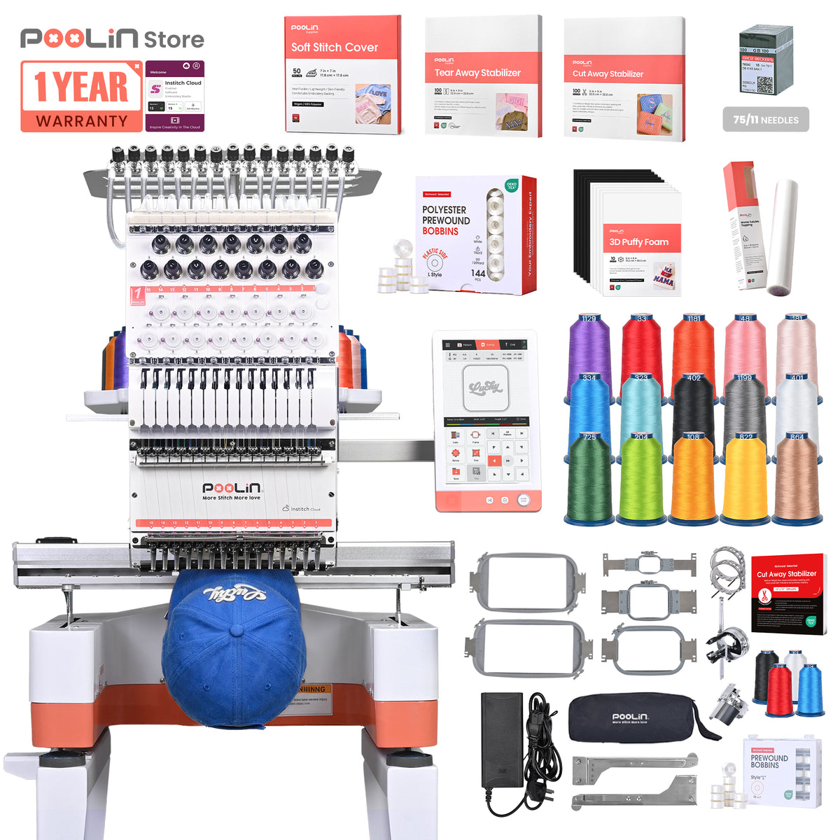 PooLin EOM Commercial Embroidery Machine 15-Needle Upgrade, Designed for Beginners