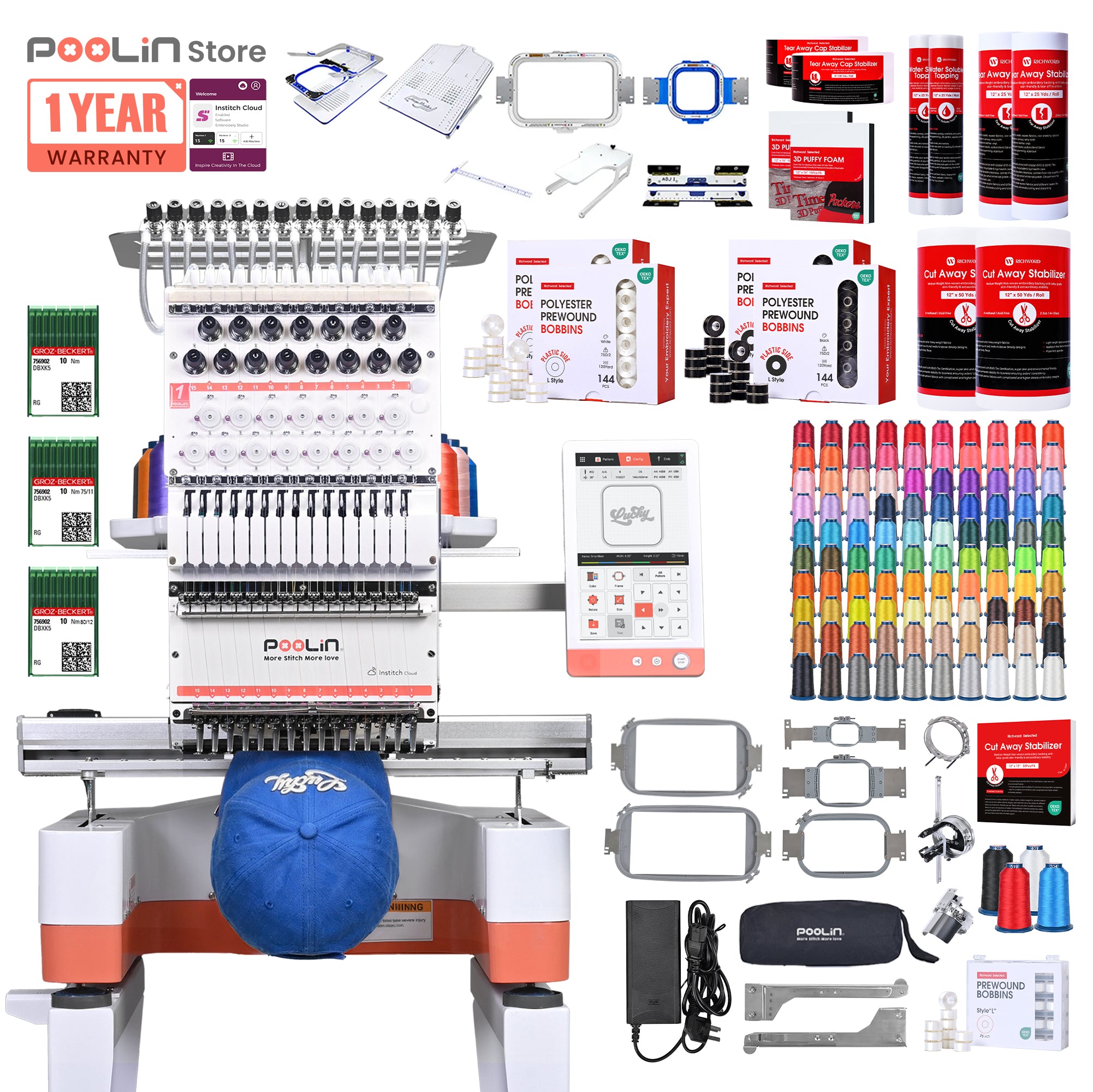PooLin EOM Commercial Embroidery Machine 15-Needle Upgrade, Designed for Beginners